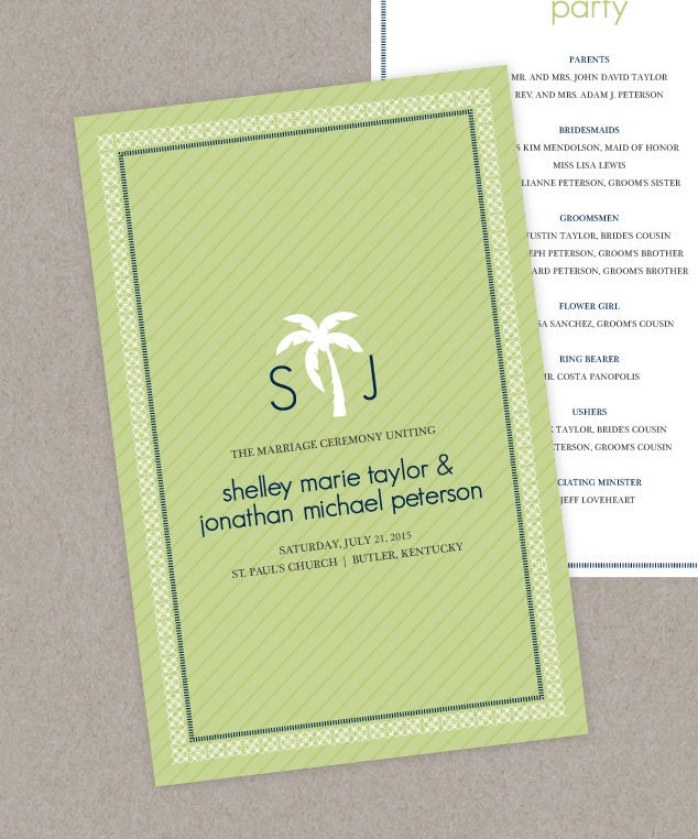 DIY Custom Destination Wedding Program Booklet  - Preppy Palm Tree Design Customized Printable PDF