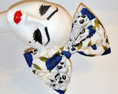 White black and blue tattoo Skull roses print oversized hair bow - headband or comb