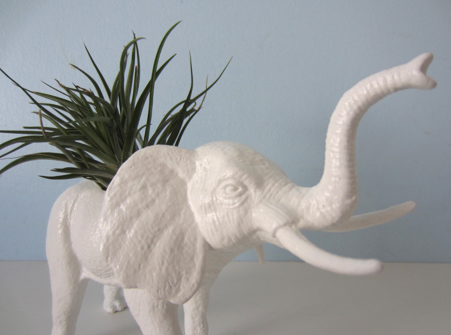 Upcycled Toy Planter - White Elephant with Air Plant