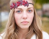 Roxanne--Beautiful beaded red rosette headband