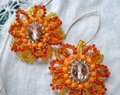 Earrings Orange Flowers Fiery Beaded Sunflowers