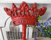 red jewelry hook crown wall decor rustic farmhouse kitchen towel holder chic shabby French country paris apartment cottage coat hanger tiara
