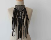 Stunning Silver and Black Extra Long Fiber Statement Necklace
