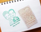 LARGE - Custom Couple Caricature Wedding Rubber Stamp - Engagement - Save The Date