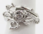 Thorned Rose Wedding Set, Silver & Diamond