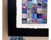 BLUE MOON, Mosaic Paper Collage, ooak accent art, blue purple aqua, recycled paper and glass