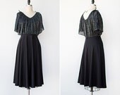 1970s dress / vintage 70s disco dress / metallic black 70s dress / black dress