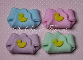 Baby shower edible fondant cupcake toppers - Diapers with duckling