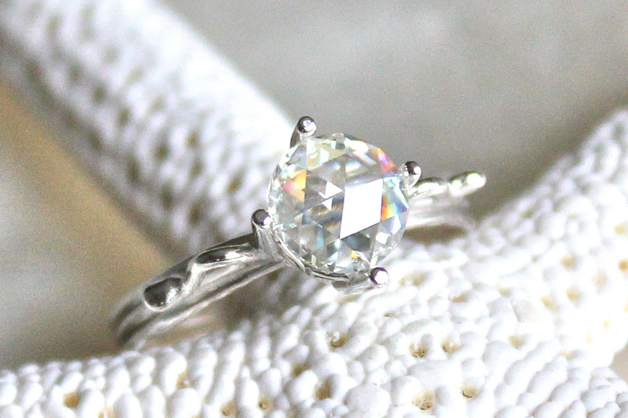 Filigree Sterling Silver and Rose Cut Moissanite - Promise, Engagement, Wedding Ring - Eco Friendly Recycled Silver - Conflict Free
