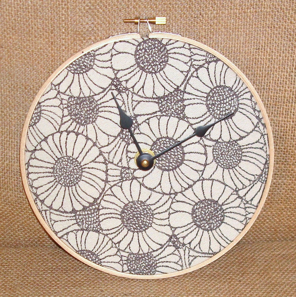 Wall Clock - Black and Cream Daisy Fabric Print - Home & Living - Home Decor - Housewares - No. 1032 (7 inches)