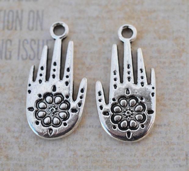 Hamsa Charm, 6 Pcs, 22mm, Metal Charms, Silver Hamsa, Hand Charms