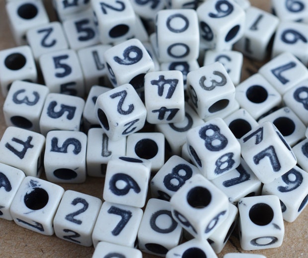 Cube Number Beads,  Acrylic Beads, 80pcs, Acrylic Beads, 6mm,   Number Beads