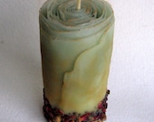 Organic Spice Pillar Candle - Eco Luxury Gift, Wedding, Centerpiece, Home Decor - Beeswax, Roses, Lavender, Cinnamon, Cloves