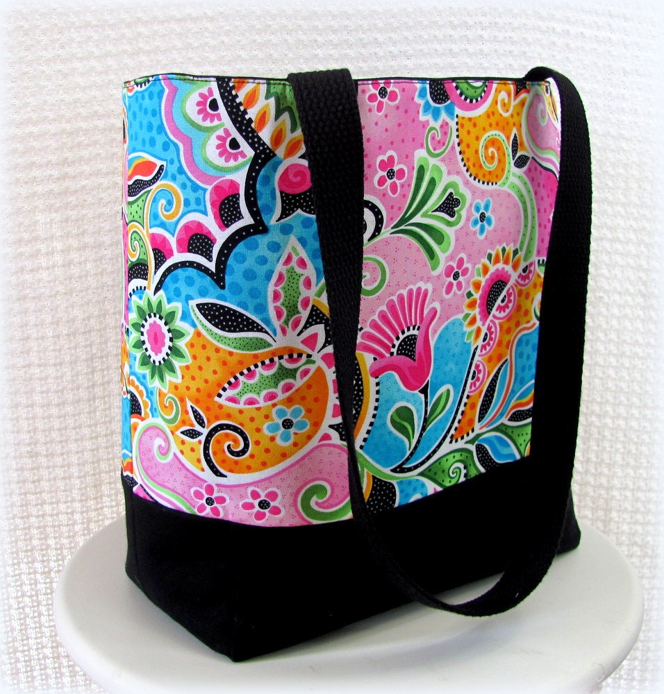 Tote bag or travel bag in a  bright abstract spring floral print by Patchtique