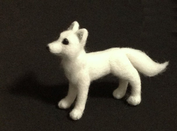 Small Needle felted white wolf pup