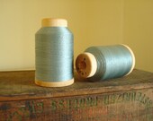 Silky aqua thread on wood spools, 2 vintage Belding Corticelli Silcora spools