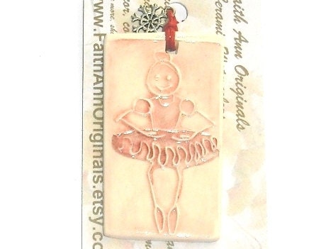 BUNHEAD handmade ceramic gift tag or pendant or mini ornament ballerina tutu toe shoes burgundy rose happy girl graduation recitalwith charm