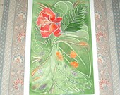 Reserved - POLYNESIAN TILE Wall Hanging - Original handmade ceramic watercolor tile kitchen by Faith Ann Originals