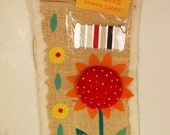 Vintage Hanging Burlap Sewing Caddy  Pincushion Tape Measure Ruler NOS