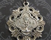 Antique Religious Medal French Sterling Silver Communion Catholic Pendant    SS398