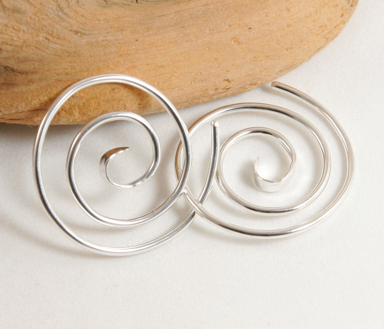 Double Spiral Gauged Earrings in Sterling Silver 14 Gauge 16 Gauge
