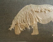 hand printed appliquéd  charcoal shetland pony cushion