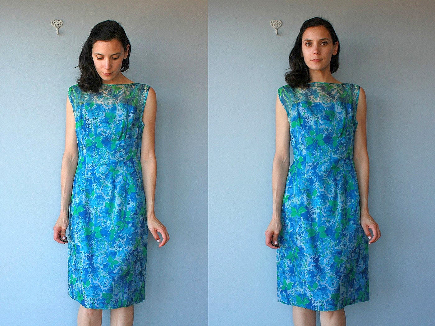 LAST CALL / 50s dress / 1950s dress / 50s cocktail dress / floral chiffon sheath dress - size medium , large