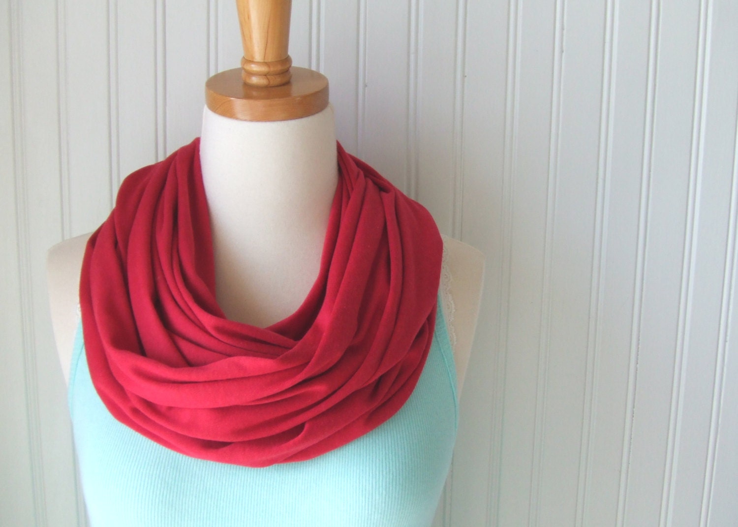 Red Jersey Infinity Scarf - Circle, Loop, Cowl Scarf