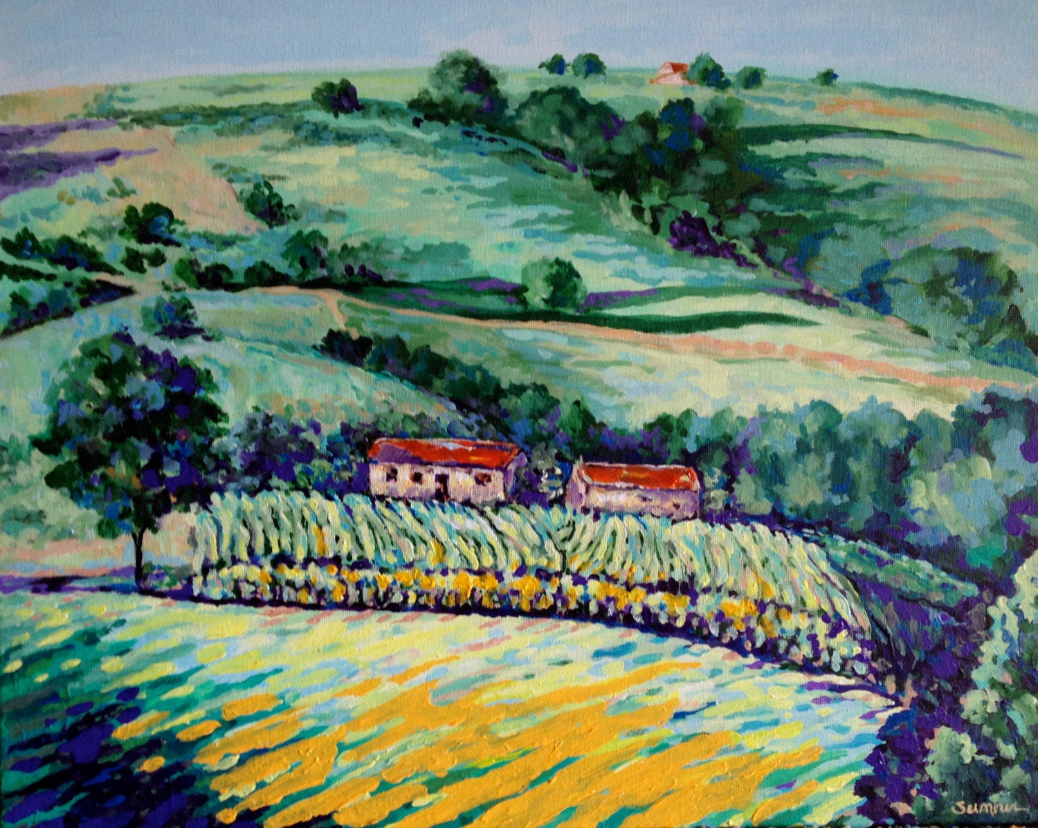 French Countryside, 16 x 20 Acrylic Painting, Impressionism, Gallery-Wrappd Canvas - rosemarysumner