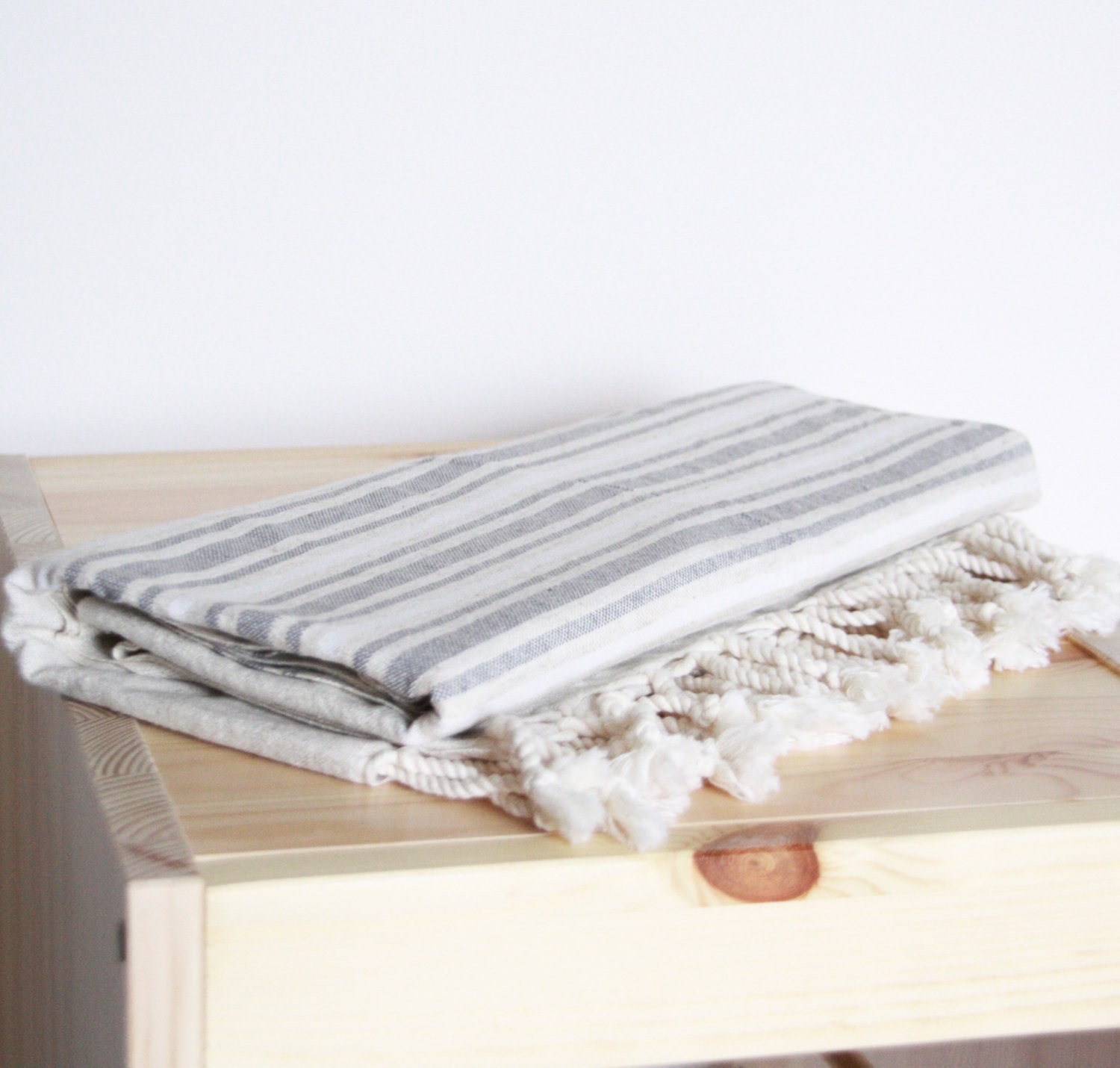 Bath Towel / Beach Towel , Turkish Bath Towel...Linen - Cotton PESHTEMAL Cream-Gray