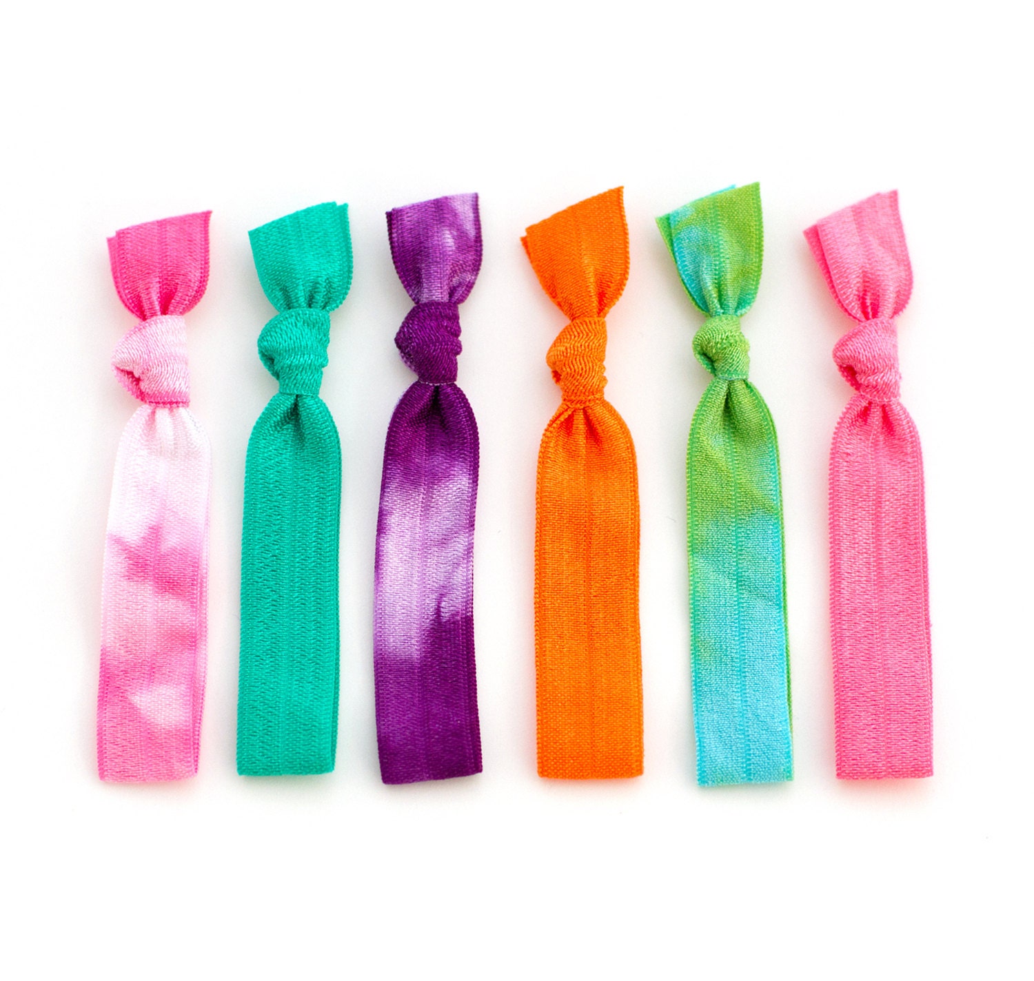 The Happy Tie Dye Hair Tie Package - 6 Neon Bold Bright Elastic Tie Dye Hair Ties that Double as Bracelets by Mane Message on Etsy