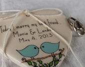 CUSTOM Porcelain Heart Ring Holder - Today I marry my best friend - your names - wedding date - birds