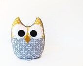 Owl Plush Mini Pillow Toy Minky Yellow Gray Nursery Decor