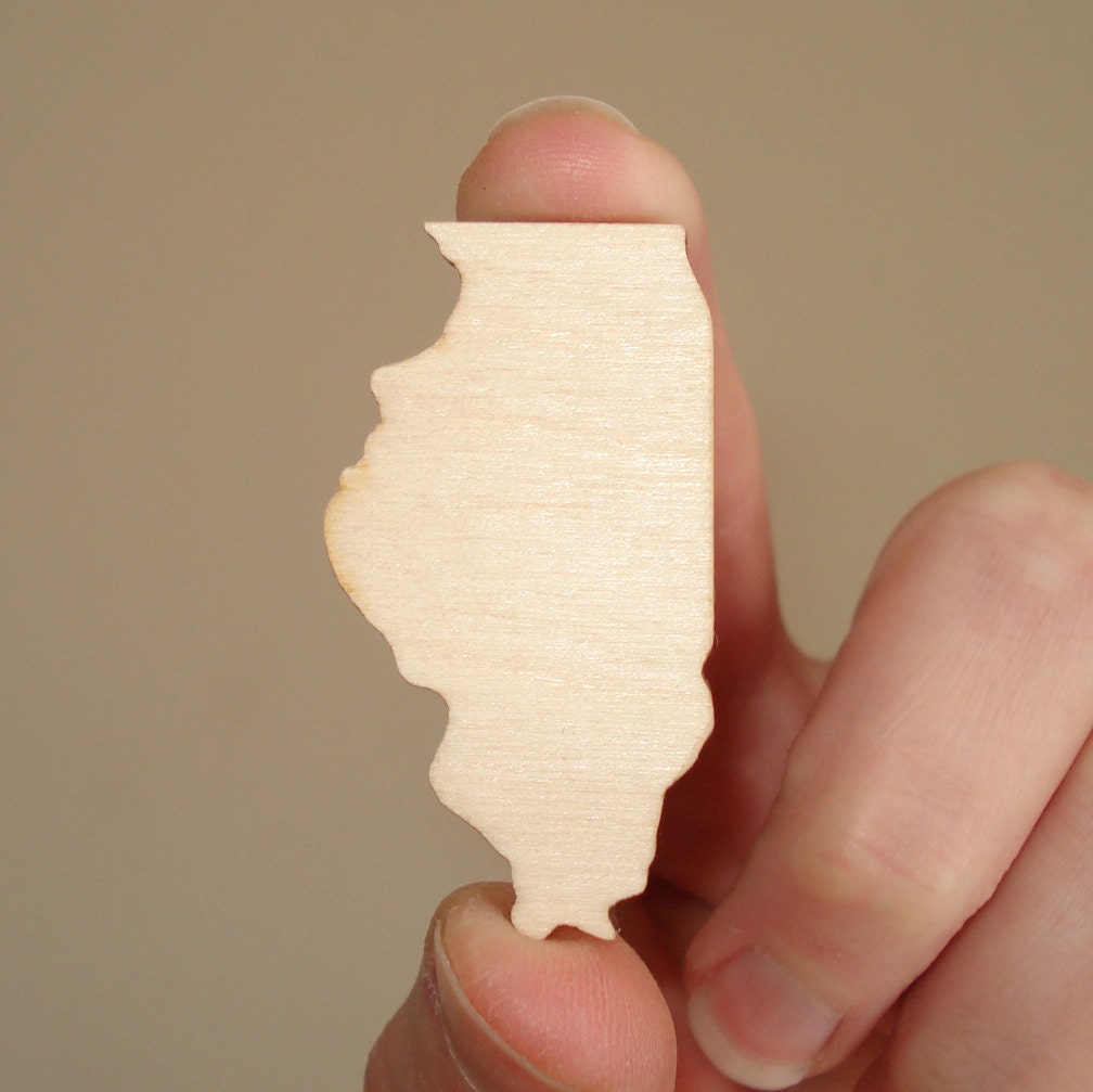 Illinois Pin Brooch in Wood, Lasercut State Jewelry