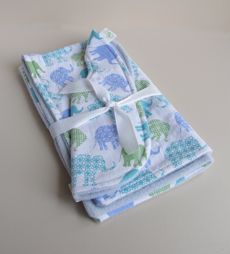 Elephants Baby Bib & Burp Cloth Set
