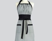 Cute Kitsch Retro Apron . Full Kitchen Womens Apron Handmade with Black and White Houndstooth