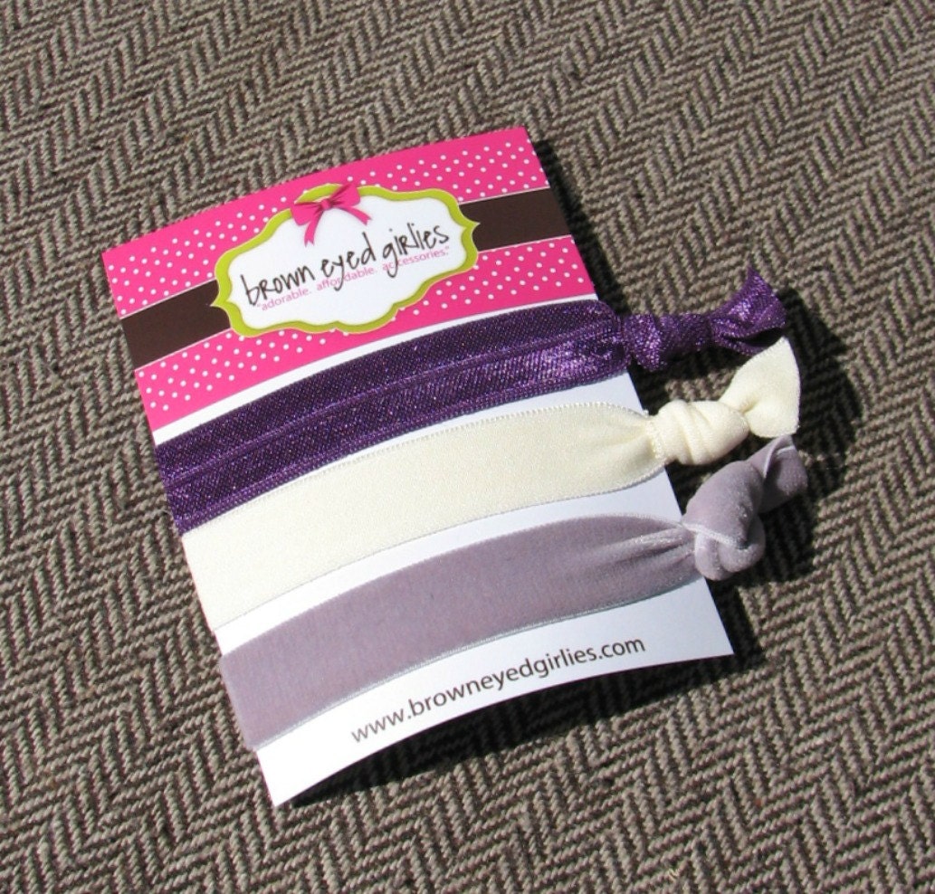 Elastic Hair Ties - Velvet Silver and Eggplant