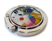 Mother of Pearl Pink White Man Woman Face Design Foldable Table Purse Caddy Handbag Holder Hanger Hook