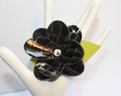 Black Croc Embossed Leather Flower Hair Clip
