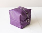 Purple soft leather makeup bag , leather cosmetics case  - Cube