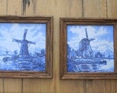 A framed pair of Delft blue tiles made in Germany