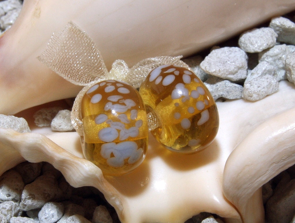 Handmade Lampwork Bead Pair (2)  MORNING SUNSHINE  New Color for 2013