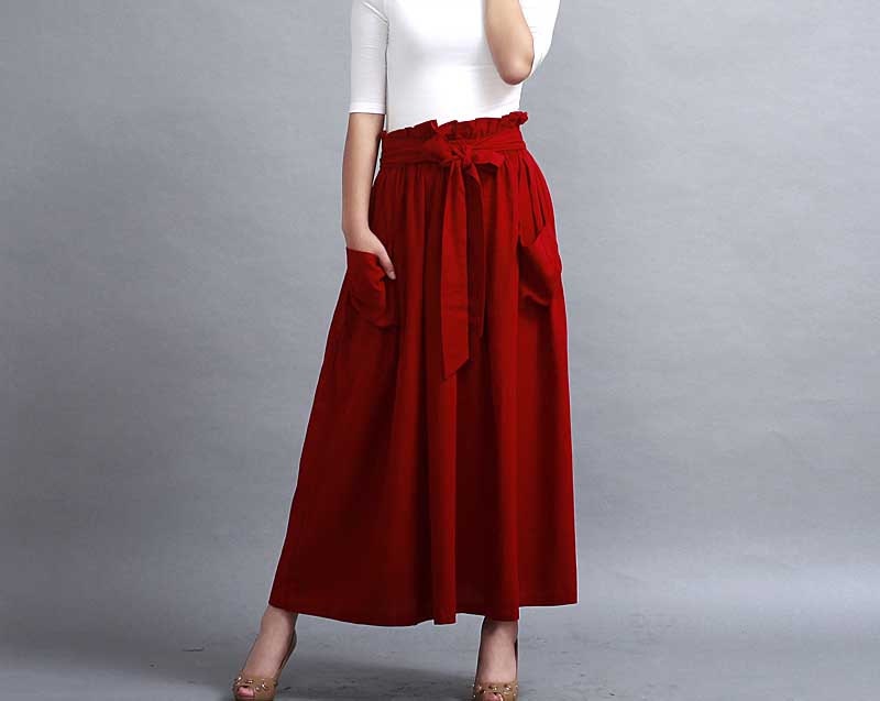 Red linen maxi skirt (288)