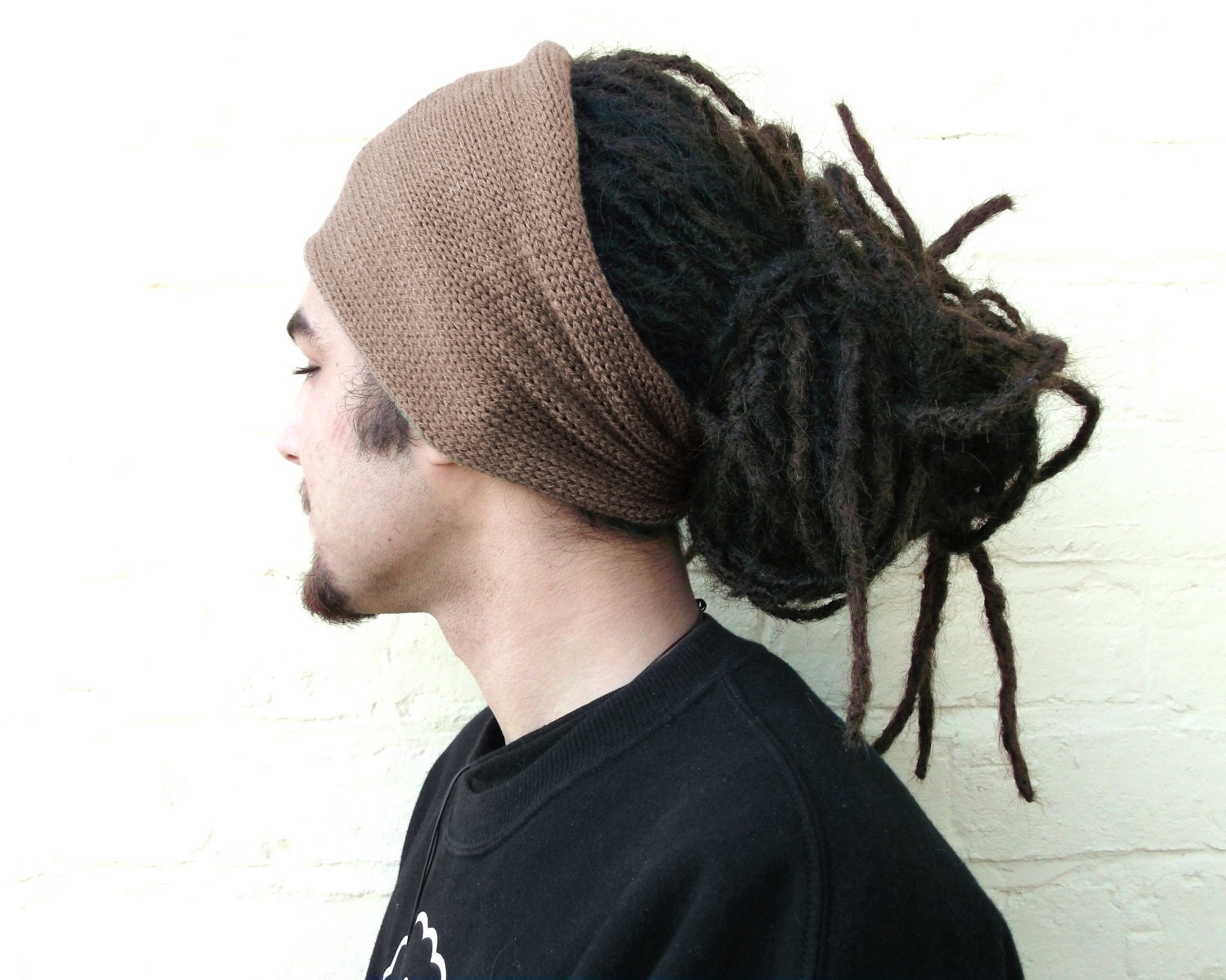 Headband, mens taupe hair wrap, dreadlocks cover up, spring summer accessory.