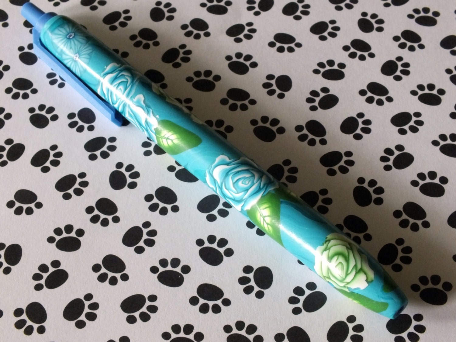 Pen - Polymer Clay - Handmade - OOAK - Turquoise, Blue and Green.