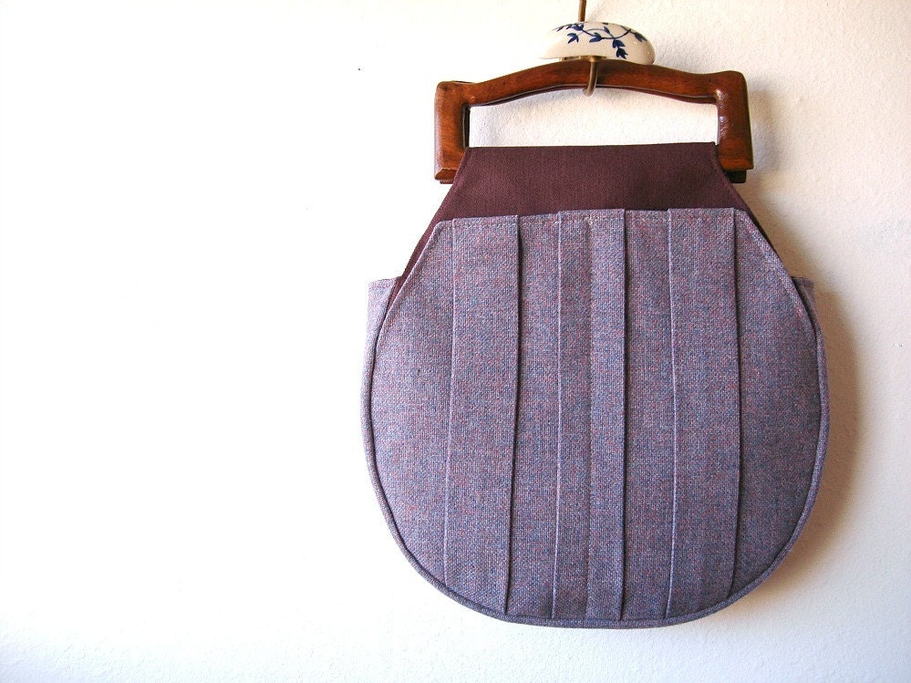 Violet and Wine Wooden Handle Handbag