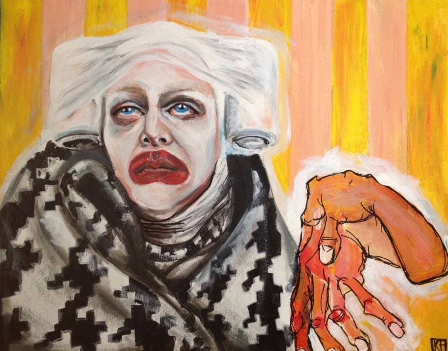 Contemporary Bizarre Pop Art Original Acrylic Painting Artwork Alexander Mcqueen Egon Schiele