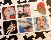 Pop Art Rectangular Sticker Sheet Collection 6 Stickers Astronaut Ghostbuster Venkman Barn Owl Adam West Great White Shark