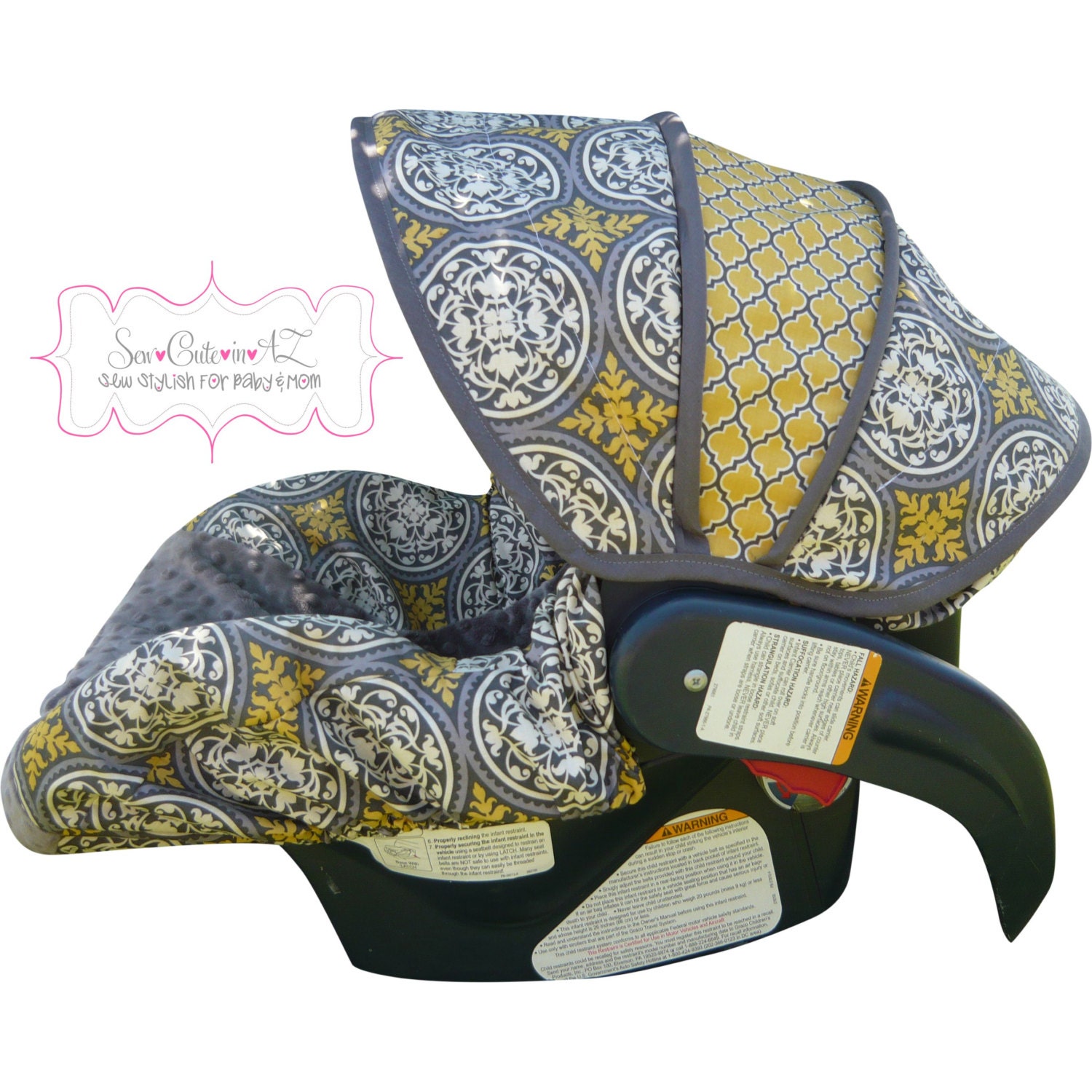 Aviary with Charcoal Infant Car Seat Cover- Moves to Toddler