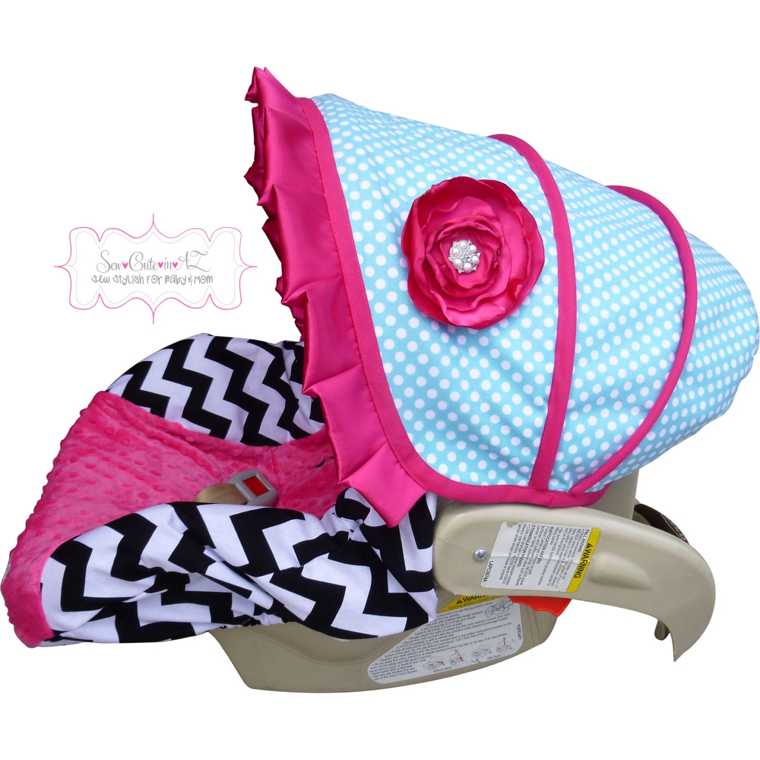 Black Chevron with Aqua Dot Infant Carseat Cover